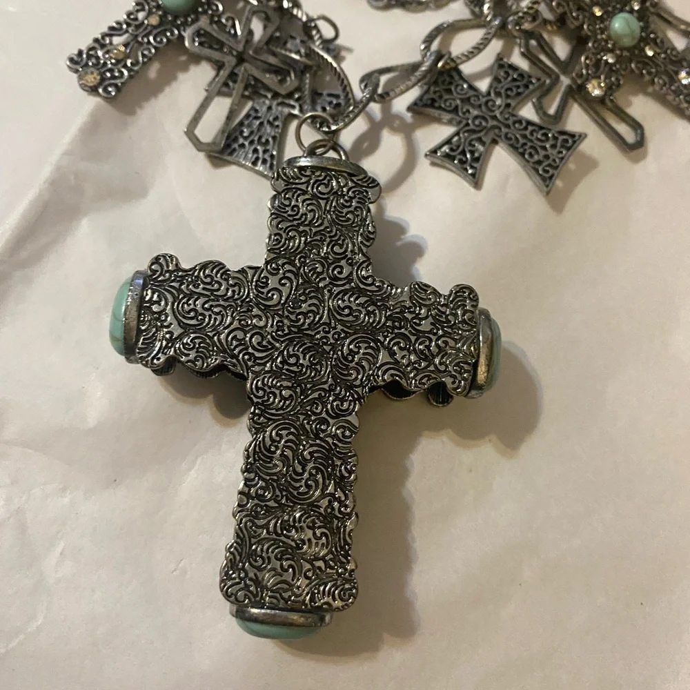 Napier Large Gunmetal Multi-cross Pendant Necklace - Picture 6 of 7